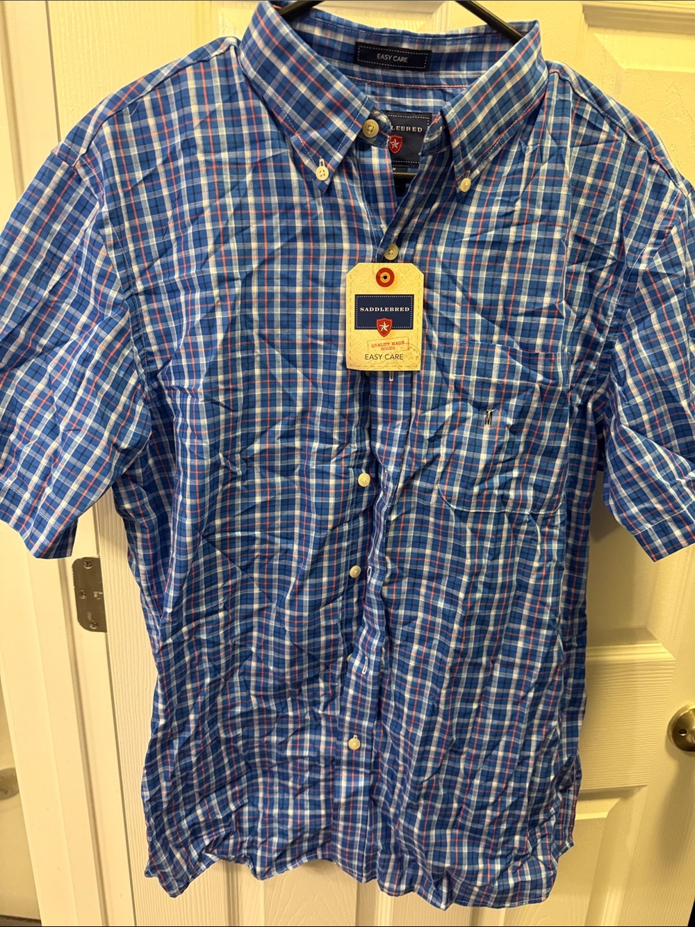 Saddlebred Blue Multi-Plaid Short Sleeve Button-Down Shirt